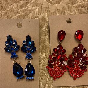 Elegant Red Teardrop Crystal Drop Earrings - Red Rhinestone earrings.